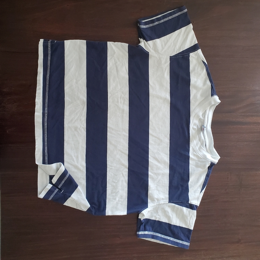 Blue and white thick stripped shirt